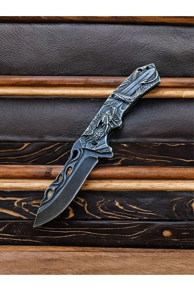 Ejder Kabartma Figürlü Otantik Paslanmaz Çelik Çakı - Resim 2