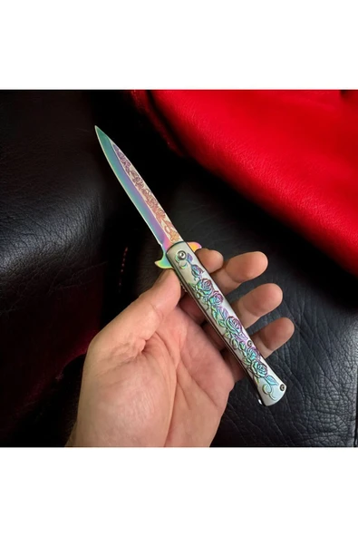 Gül Motifli Çelik Çakı - Resim 3