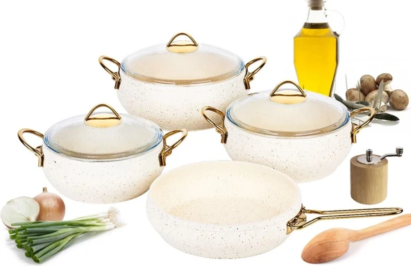 Özkent Döküm Granit 7 Parça Tencere Seti Krem K-544