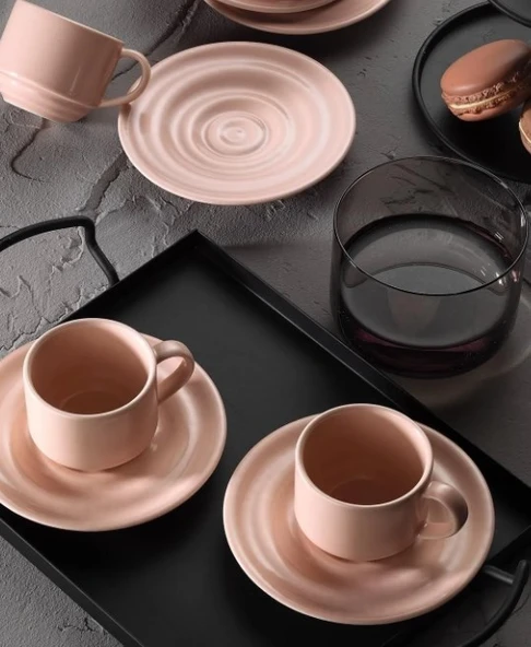 Kütahya Porselen New Tuana 12 Parça 6 Kişilik Kahve Takımı Pembe