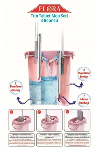 Flora F404 Trio Tablet Mikrofiber Mop Seti 3 Bölmeli - 4