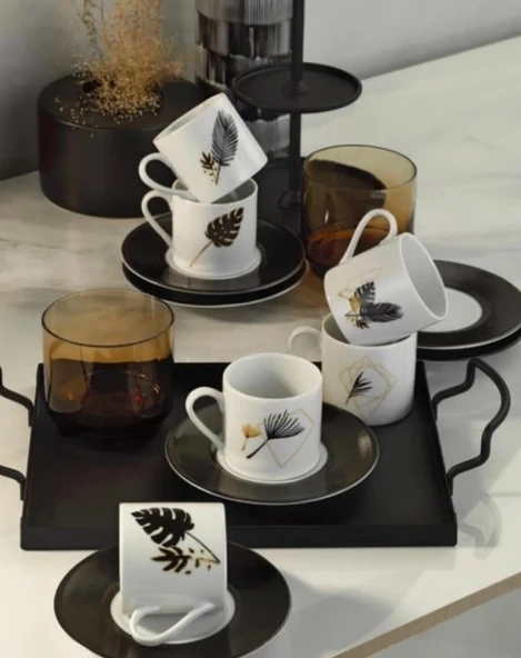 Kütahya Porselen Golden Leaf 12 Parça 6 Kişilik Kahve Fincan Takımı
