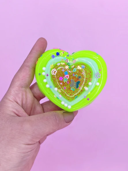 Sevimli Kalp Squishy Simli Yumuşacık (7x9 cm) Kalp Sukuşi - Yeşil - 4