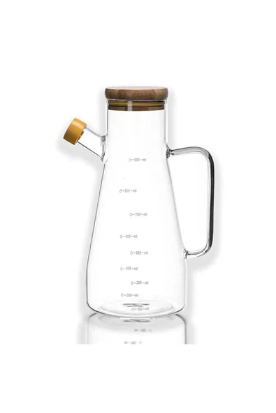 Miraçer Borosilikat Bambu Vakum Kapaklı Sürahi Yağlık Sirkelik 1000 ml