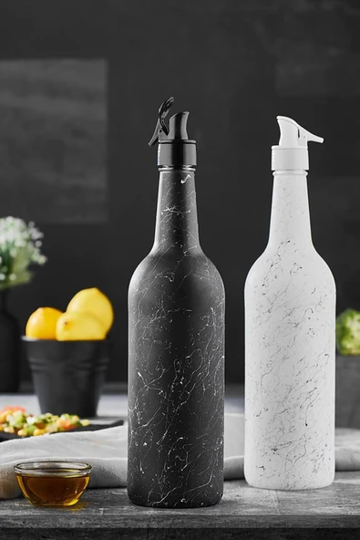 Hane Ikili Granit Desenli Siyah Ve Beyaz Mat Boyalı Cam Yağlık Sirkelik 750cc