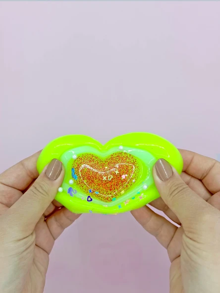 Sevimli Kalp Squishy Simli Yumuşacık (7x9 cm) Kalp Sukuşi - Yeşil - 3