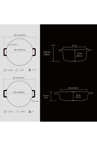 Lava Döküm Yuvarlak Derin Ve Sığ 5 Parça Tencere Seti - 7