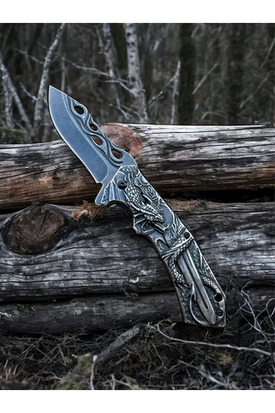 Ejder Kabartma Figürlü Otantik Paslanmaz Çelik Çakı ürün görseli