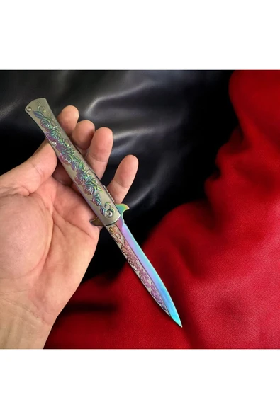 Gül Motifli Çelik Çakı - Resim 2