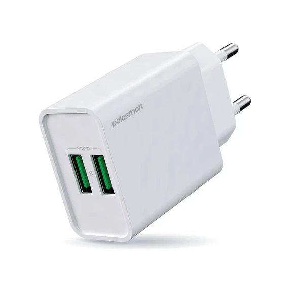 Polosmart PBS120 2 USB Çıkışlı Duvar Şarjı Beyaz