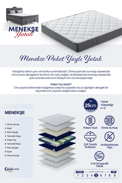 Menekşe Çift Kişilik Ortopedik Paket Yaylı Yatak Antibakteriyel Konforlu Yatak - 4