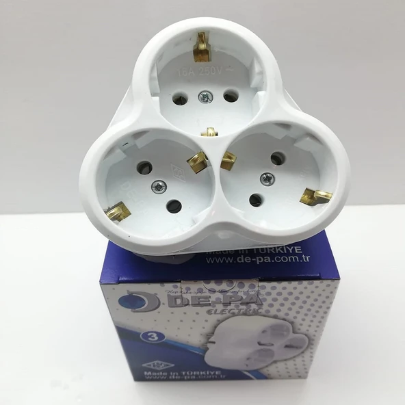 Depa 3'lü Topraklı Golyat Priz Papatya Tasarım Priz Duvar Tipi Çoklayıcı Fiş 16A 250V 3500W - 3