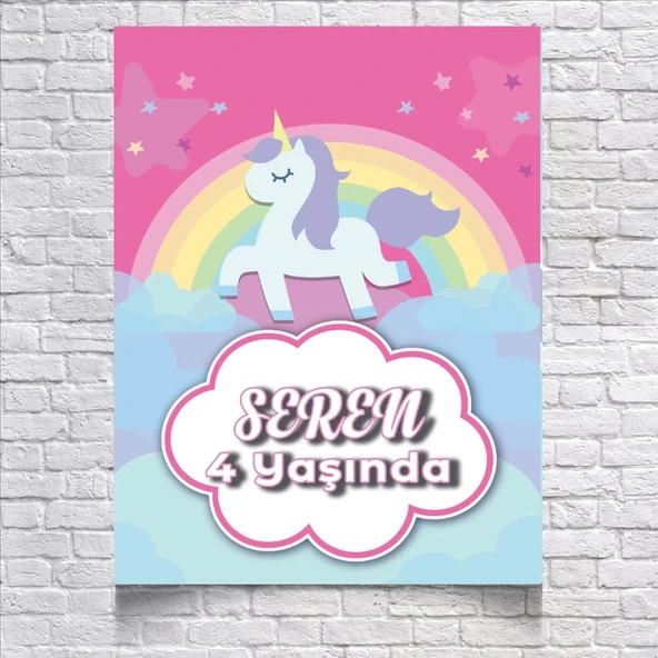 UNICORN TEMALI DOĞUM GÜNÜ AFİŞİ 50X70 cm ürün görseli 1