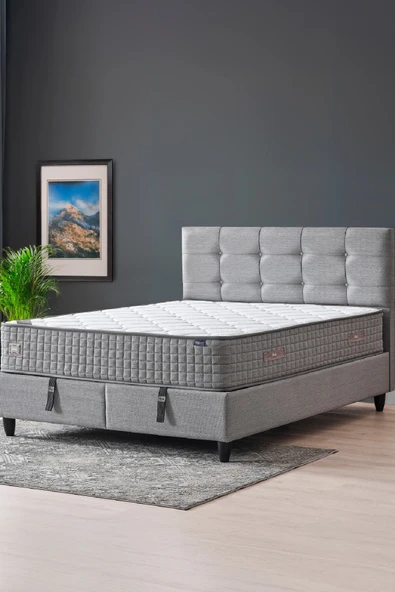 Mimoza Modeli Çift Kişilik Full Ortopedik Yataklı Sandıklı Baza ve Başlık Takımı 3 lü Set - 2