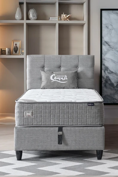 Mimoza Tek Kişilik Sandıklı Baza Antibakteriyel Ortopedik Paket Yaylı Yatak 3 lü Set
