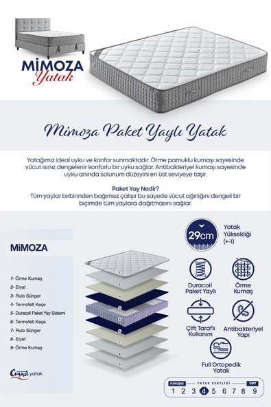 Cennet Yatak Mimoza Modeli Çift Kişilik Full Ortopedik Yataklı Sandıklı Baza ve Başlık Takımı 3 lü Set - 7
