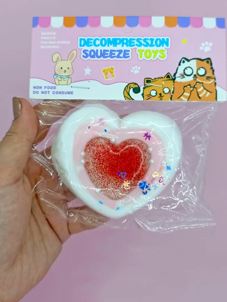 Sevimli Kalp Squishy Simli Yumuşacık (7x9 cm) Kalp Sukuşi - Beyaz - 5