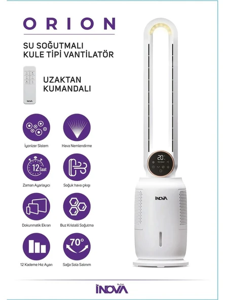 Inova Orion Buharlı Uzaktan Kumandalı Kule Tipi Vantilatör - 2