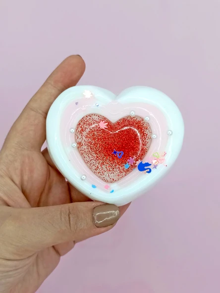 Sevimli Kalp Squishy Simli Yumuşacık (7x9 cm) Kalp Sukuşi - Beyaz