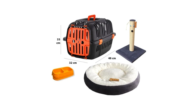 Timbox Başlangıç Set Açık Taşıma Çantası,Yatak,Tırmalama,,2li Mama Kabı - 3