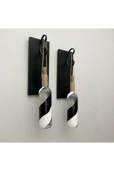 Led Işıklı Ahşap Siyah Renkli Vitray Cam Salon Bar Bahçe Dekoru Şarap Şişesi Duvar Aplik 2'li Set - 5
