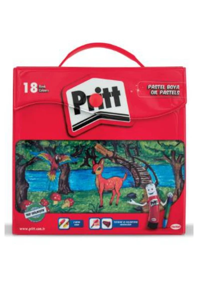 18 renk çantalı pastel boya tutacak ve kalemtraşlı pritt