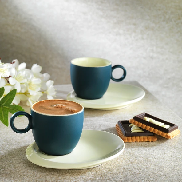 Schafer Aurora 2 Kişilik Kahve Fincan Seti 4 Parça-Lacivert/Bej