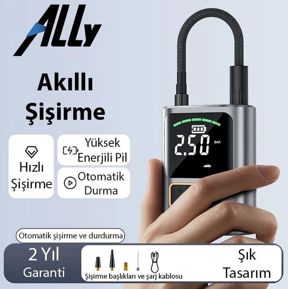 ALLY ST-5528 Dijital Basınç Göstergeli Oto Lastik Şişirme Pompası Hava Kompresörü - 2
