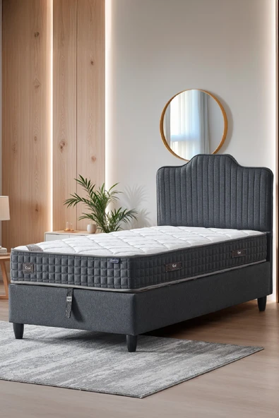 Menekşe Modeli Tek Kişilik Antibakteriyel Full Ortopedik Yatak, Baza ve Başlık 3 lü Set - 2