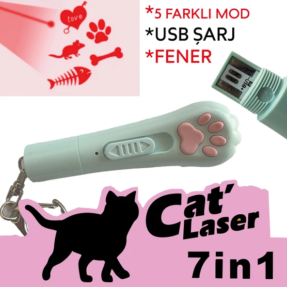 7 Farklı Mod USB Şarjlı Kedi Oyun Lazeri