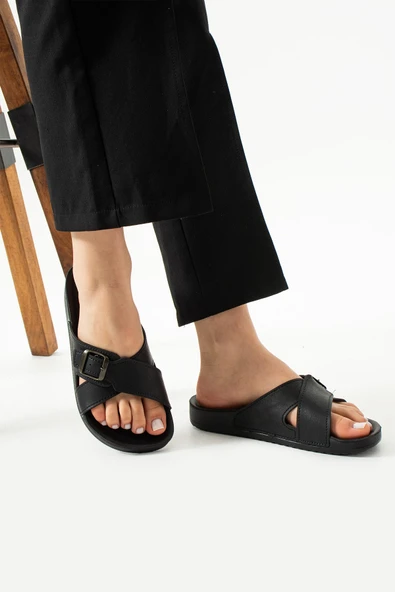 Albishoes Scarlett Kadın Tokalı Çapraz Anatomik Taban Konfor Hafif Rahat Taban Günlük Kadın Terlik - 3