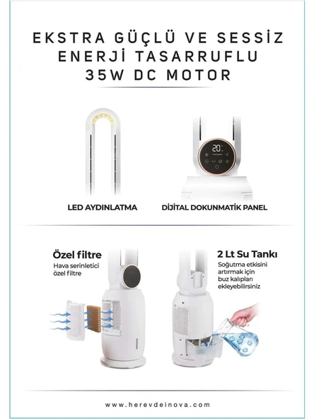 Inova Orion Buharlı Uzaktan Kumandalı Kule Tipi Vantilatör - 3