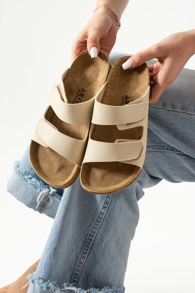 Albishoes Charlie Çift Cırtlı Çift Bantlı Yumuşak Rahat Taban Anatomik Günlük Bantlı Kadın Terlik - 2