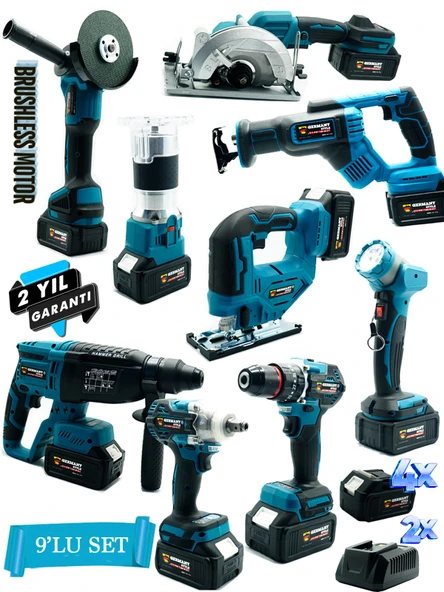 Germany Style Pro 9'lu Set Matkap-Freze-Kırıcı-Tilki Kuyruğu-Taşlama-Dekupaj-Daire Testere-Bijon