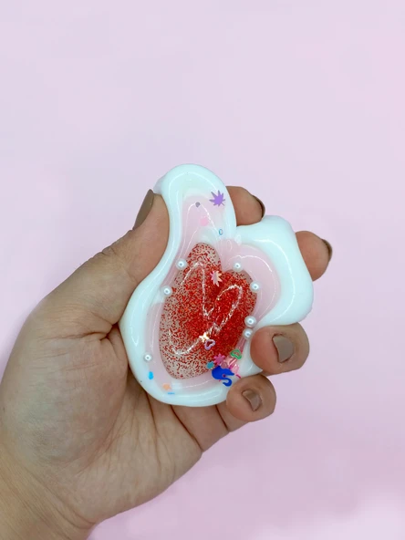 Sevimli Kalp Squishy Simli Yumuşacık (7x9 cm) Kalp Sukuşi - Beyaz - 3