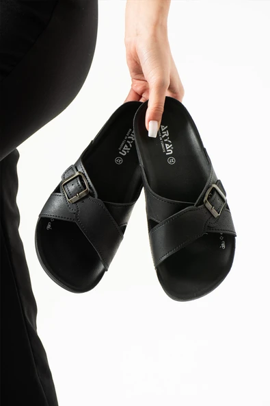 Albishoes Scarlett Kadın Tokalı Çapraz Anatomik Taban Konfor Hafif Rahat Taban Günlük Kadın Terlik - 2