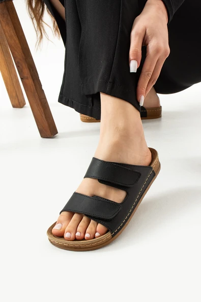 Albishoes Charlie Çift Cırtlı Çift Bantlı Yumuşak Rahat Taban Anatomik Günlük Bantlı Kadın Terlik - 3