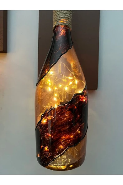 Led Işıklı Ahşap Kahverengi Vitray Cam Salon Bar Bahçe Dekoru Şampanya Şişesi Aplik 2'li Set - 7