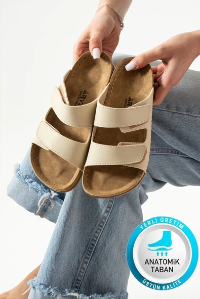 Albishoes Charlie Çift Cırtlı Çift Bantlı Yumuşak Rahat Taban Anatomik Günlük Bantlı Kadın Terlik