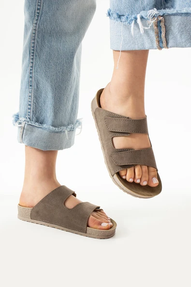 Albishoes Charlie Çift Cırtlı Çift Bantlı Yumuşak Rahat Taban Anatomik Günlük Bantlı Kadın Terlik - 4