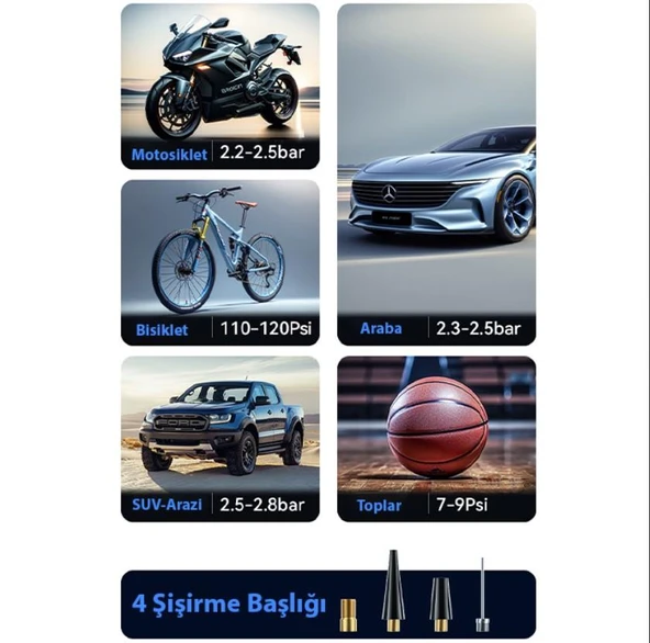 ALLY ST-5528 Dijital Basınç Göstergeli Oto Lastik Şişirme Pompası Hava Kompresörü - 8