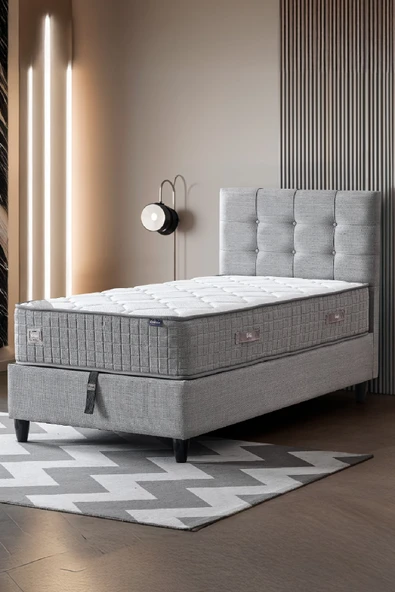 Mimoza Modeli Tek Kişilik Full Ortopedik Antibakteriyel Yataklı Baza ve Başlık Takımı 3 lü Set - 2