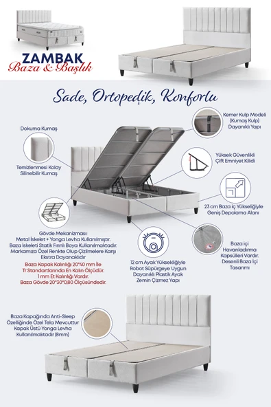 Zambak Modeli Full Ortopedik Çift Kişilik Pedli Yataklı Baza ve Başlık Takımı 3 lü Set - 5