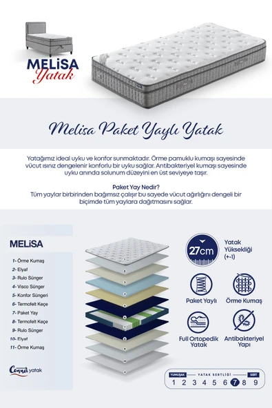 Melisa Tek Kişilik Full Ortopedik Visco Yatak Antibakteriyel ve Paket Yaylı Sistem - 6