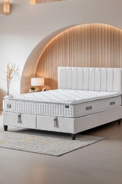 Zambak Modeli Full Ortopedik Çift Kişilik Pedli Yataklı Baza ve Başlık Takımı 3 lü Set - 3