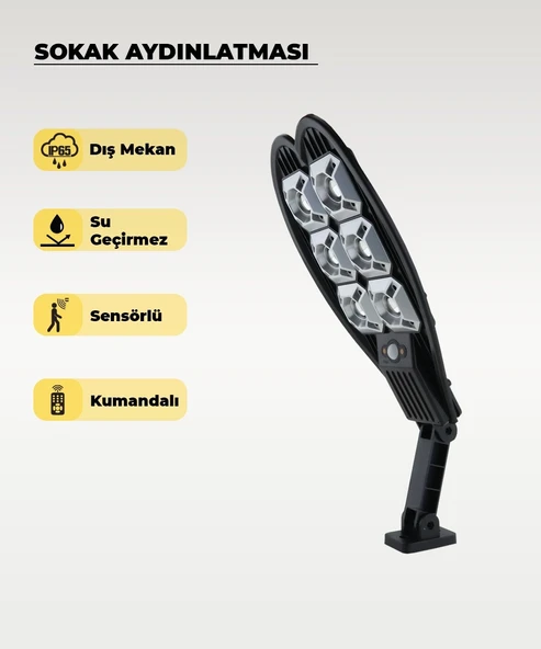 120W Solar Sokak Aydınlatması Beyaz Işık - Sensörlü ve Kumandalı - 1