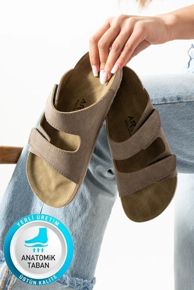 Albishoes Charlie Çift Cırtlı Çift Bantlı Yumuşak Rahat Taban Anatomik Günlük Bantlı Kadın Terlik