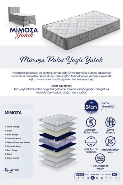 Mimoza Tek Kişilik Full Ortopedik Antibakteriyel Paket Yaylı Yatak - 4