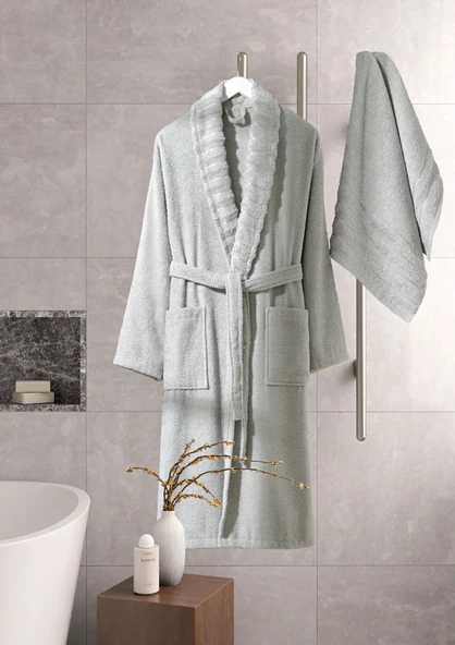 Bornoz - Havlu Seti Carla A.Gri S/M+50x90cm - Resim 3