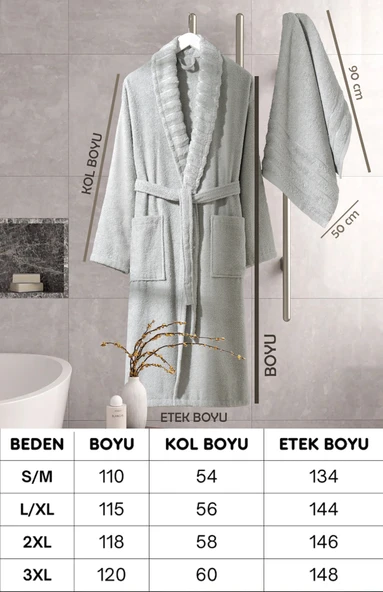 Bornoz - Havlu Seti Carla A.Gri S/M+50x90cm - Resim 4